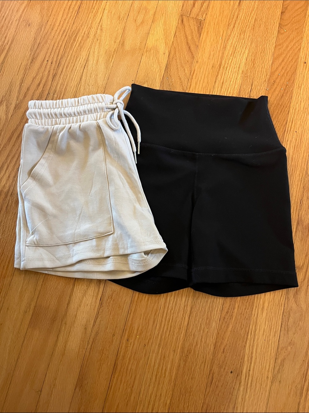 Women's High-Waist Black Active Shorts and Cream Lounge Shorts Set